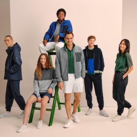 a collage of models wearing the Uniqlo x J.W. Anderson Roger Federer collab.