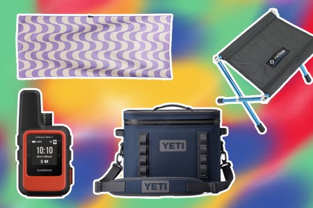 Items from Garmin, Yeti and more on an abstract blue and green background