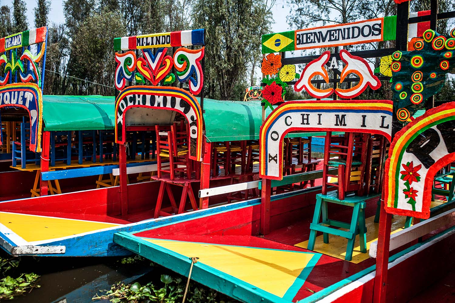 Trajineras boats in Xochimilco Gardens