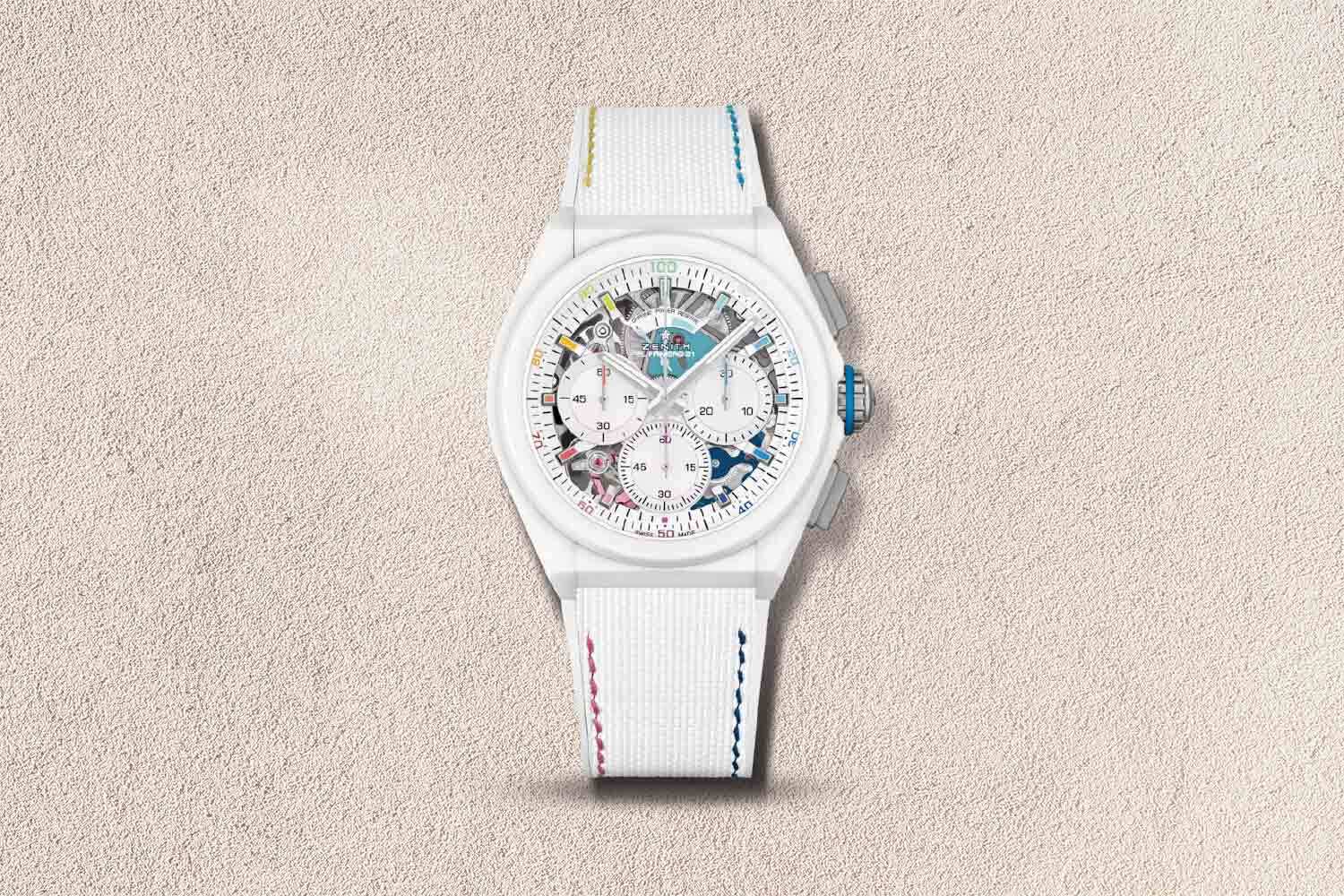 Fully white watch with rainbow accented colors