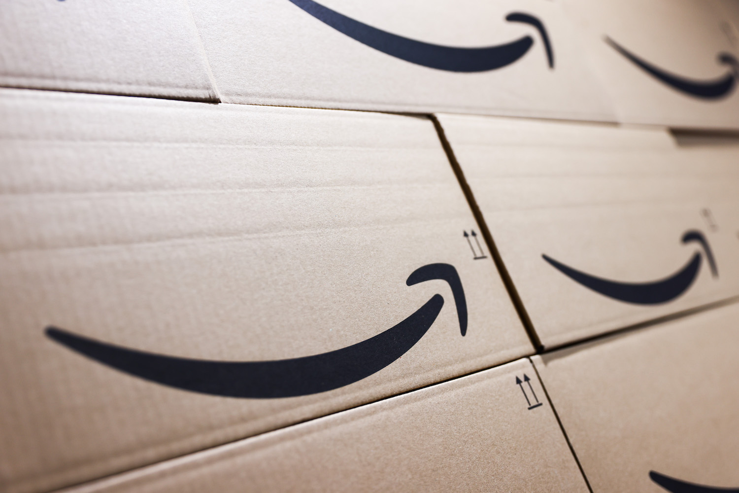 Amazon logo on boxes.