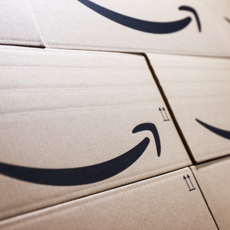 Amazon logo on boxes.