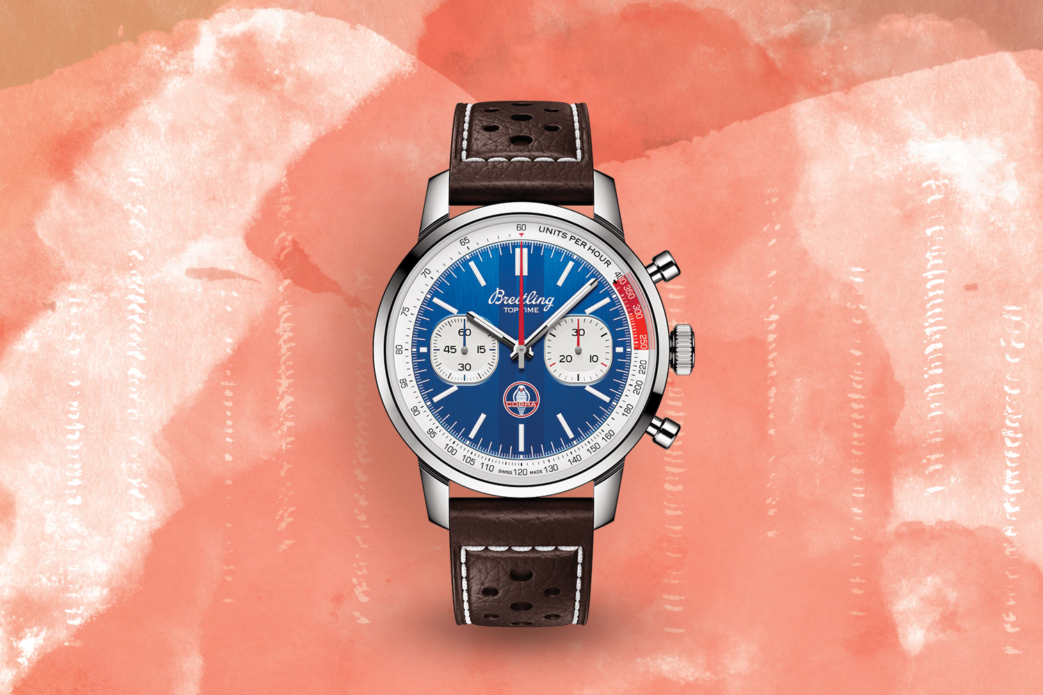 Brown, white and blue Breitling Top Time B01 Shelby Cobra