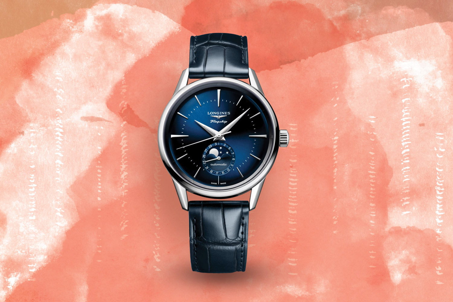 Blue, silver and black Longines Flagship Heritage watch