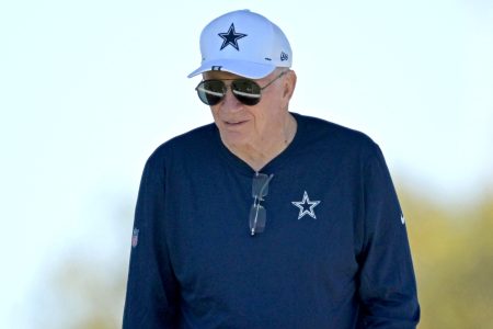 Dallas owner Jerry Jones watches Cowboys training camp in July.