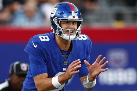 Daniel Jones of the Giants in action against the Panthers.