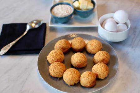 gougères - small yellowish balls on a plate