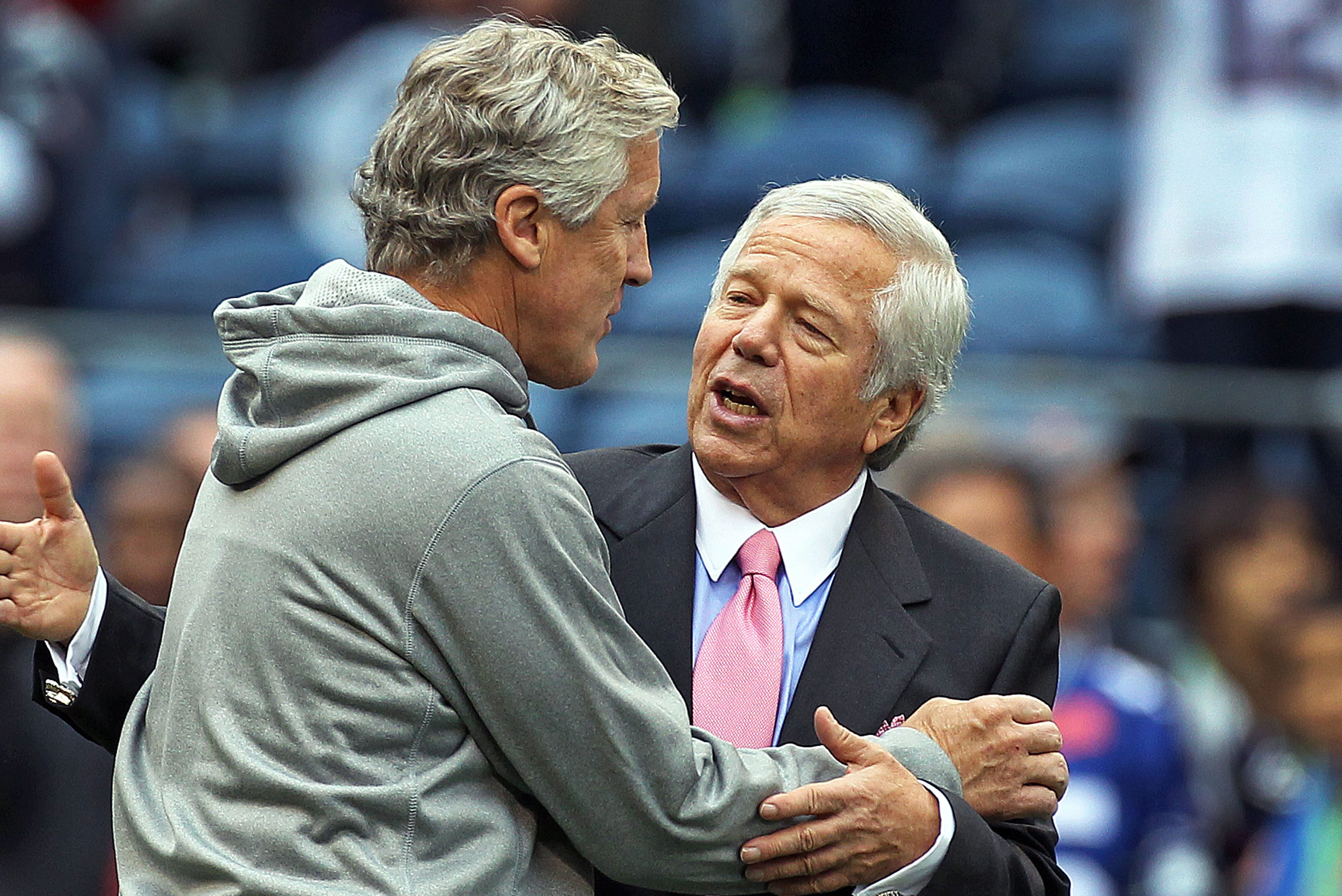 Seahawks head coach Pete Carroll with Patriots owner Robert Kraft.