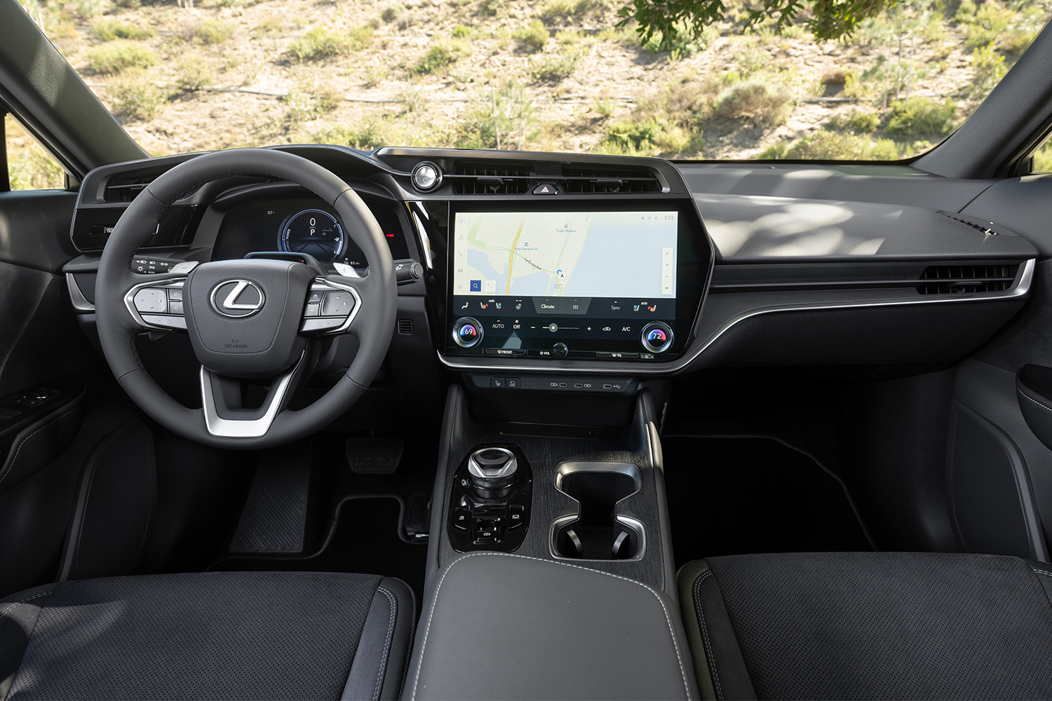 Lexus RZ 450e dashboard, touchscreen and cabin