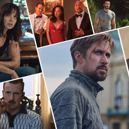 Collage of actors in Netflix action movies, including Ryan Reynolds, Chris Evans and Gal Galdot.