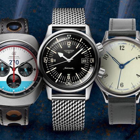 Black, white, red and blue watch; black and silver watch; silver, blue and cream-colored watch