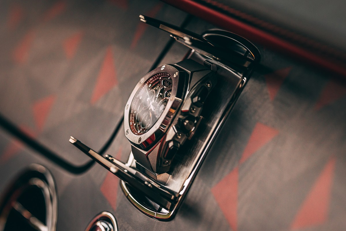 The Audemars Piguet Royal Oak Concept Split-Seconds Chronograph GMT Large Date in a Rolls-Royce La Rose Noire Droptail