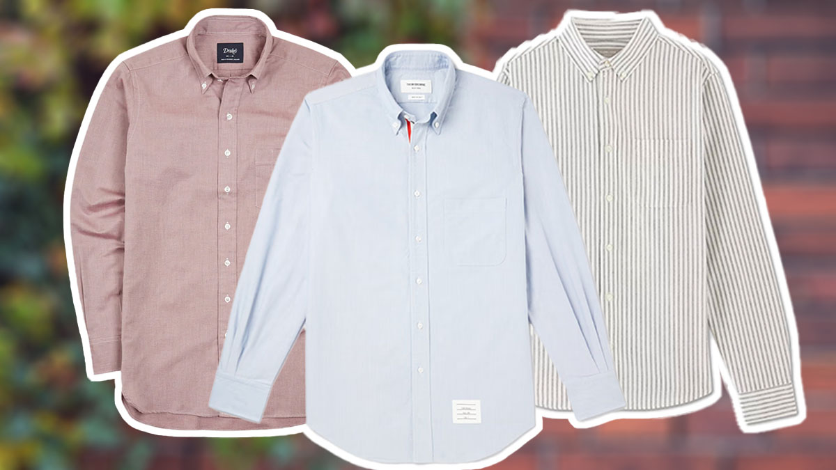 a collage of the best oxford shirts for men on a brick and ivy background