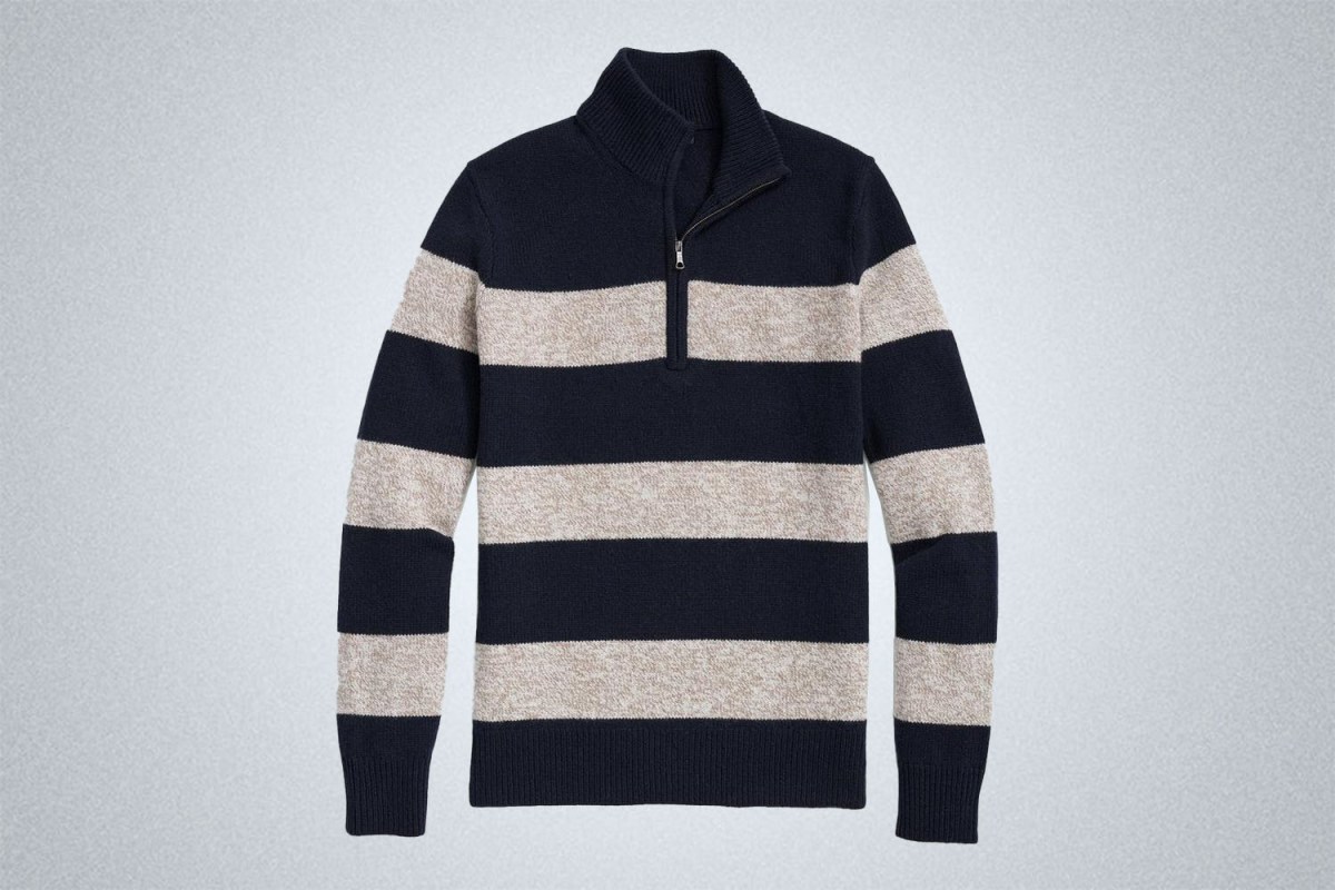 Brooks Brothers Merino Wool Striped Half-Zip Sweater
