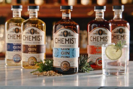 Five different bottles of Chemist Gin