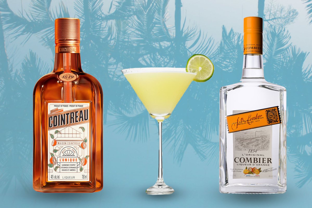 Cointreau, a margarita and Combier orange liqueur. There's an argument about which orange liqueur works best in a margarita.