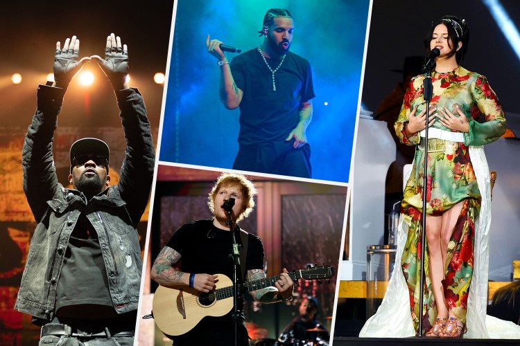 Collage of musicians playing fall concerts in and around Miami, including Wu-Tang Clan, Ed Sheeran, Drake and Lana Del Rey