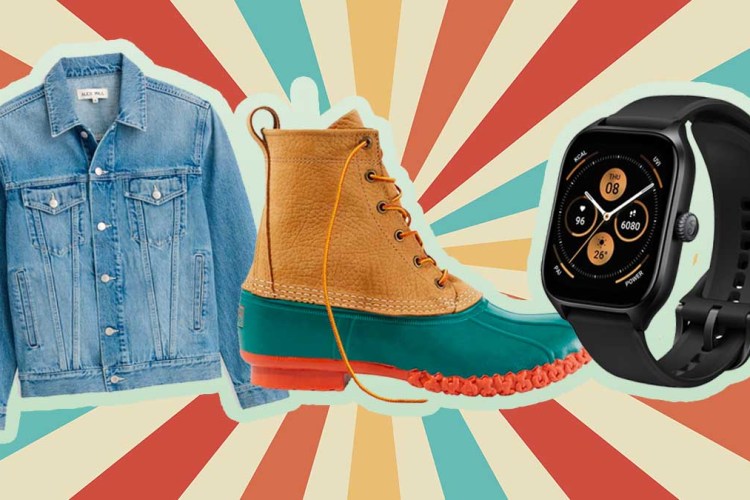 A jean jacket, l.l.bean boot and apple watch