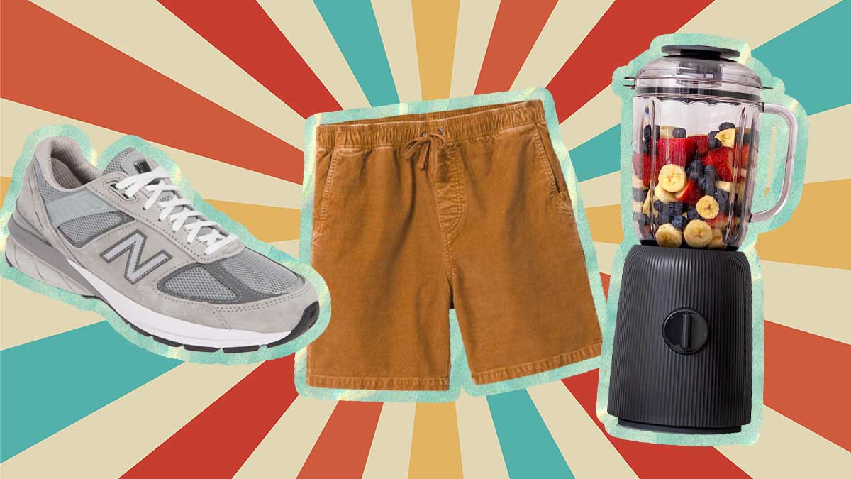 A new balance sneaker, cord shorts and a blender, all on sale