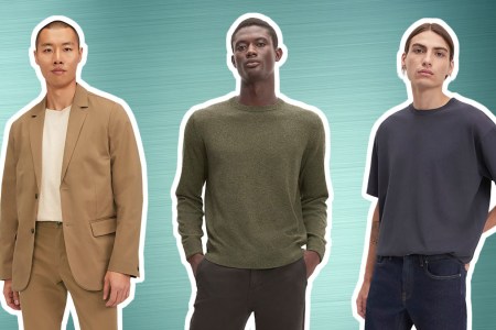 a collage of everlane models on a chrome background