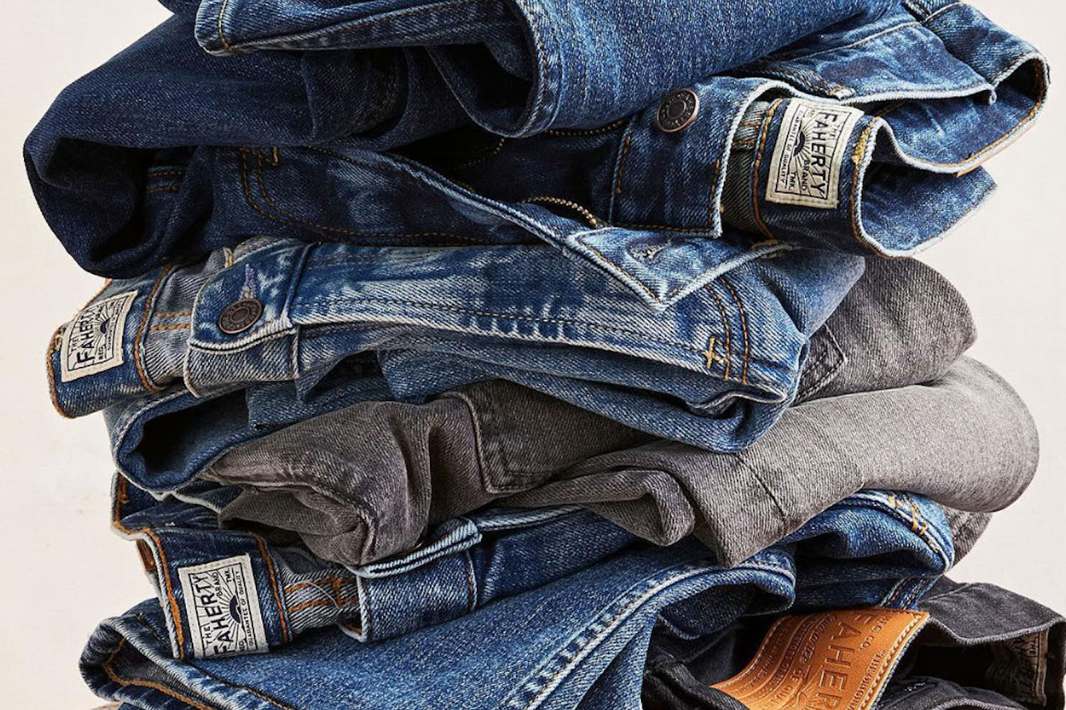a stack of Faherty Organic Cotton Jeans