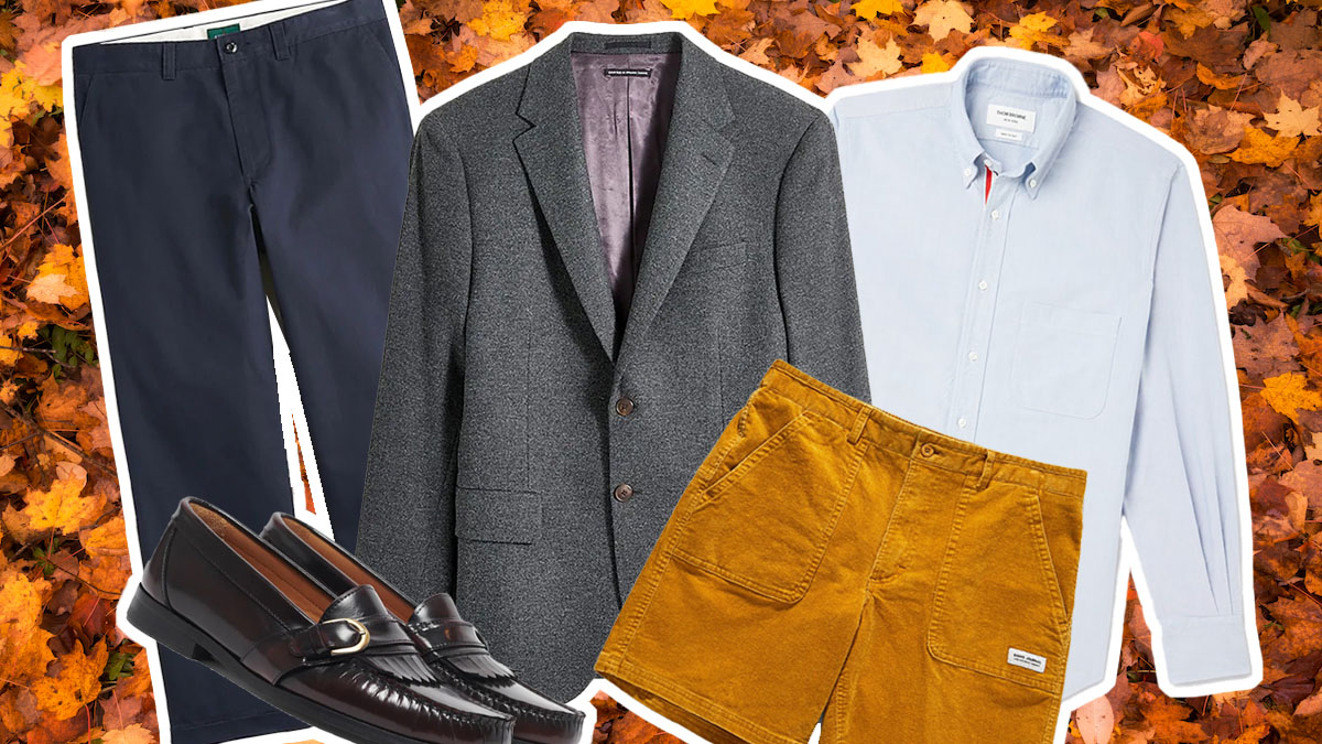 a collage of fall essentials on a leafy background