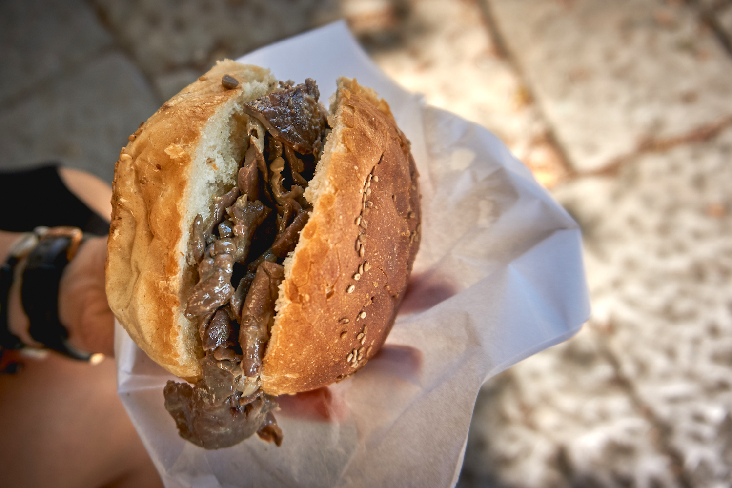 Pani ca meusa "bread with spleen", a street food dish exclusively typical of Palermo