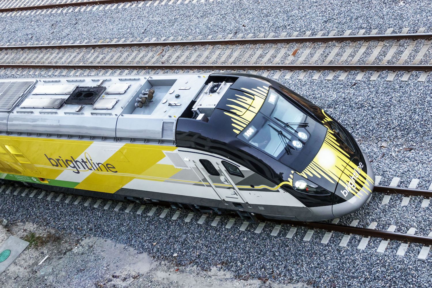 West Palm Beach, Brightline passenger train from above