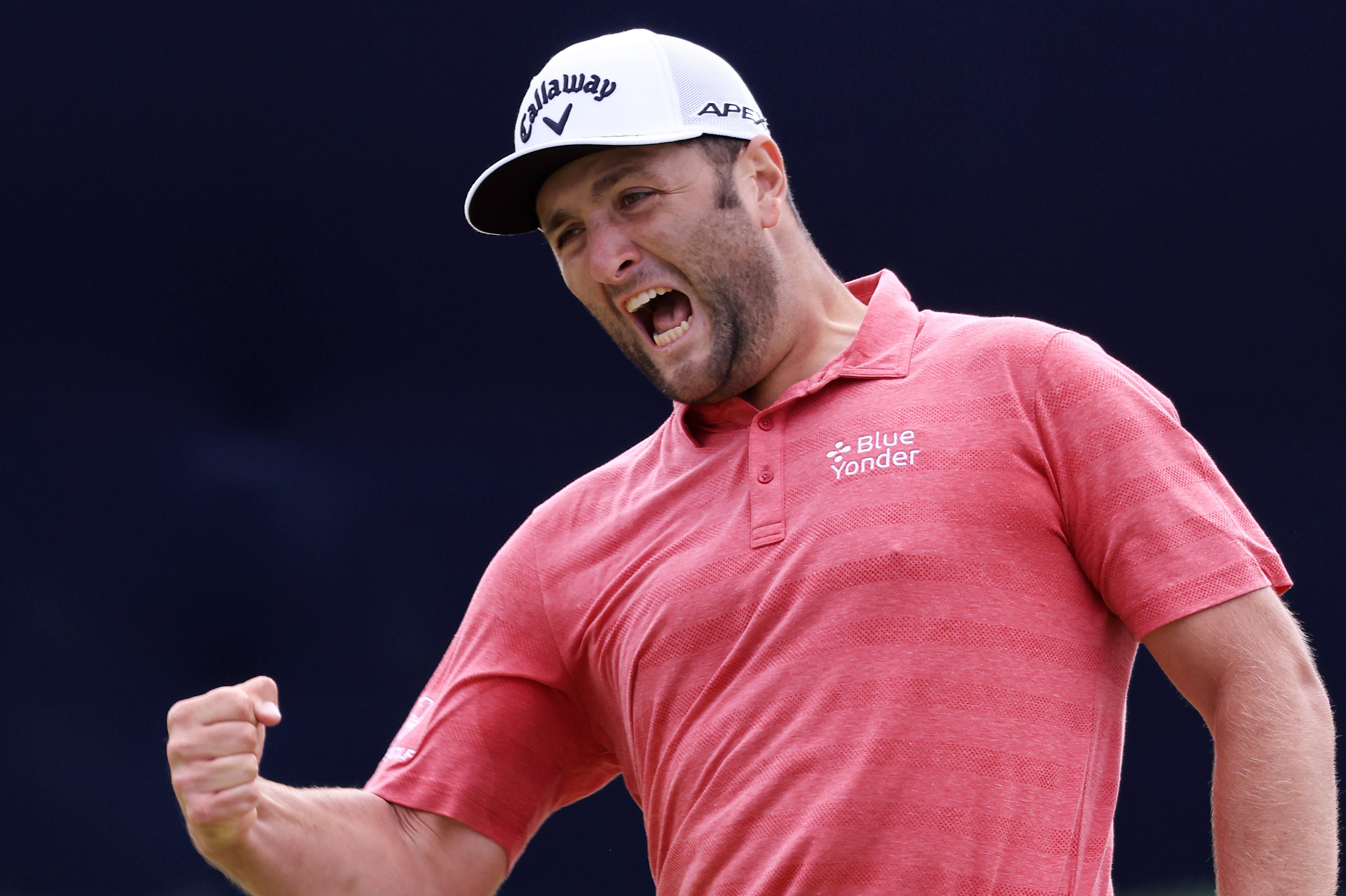 Jon Rahm celebrates making a putt for birdie at the 2021 U.S. Open.