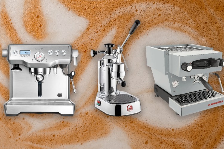 Espresso machines on a coffee backdrop