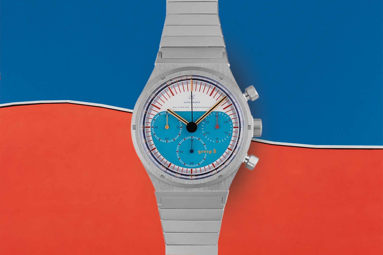 Gray, white and blue watch