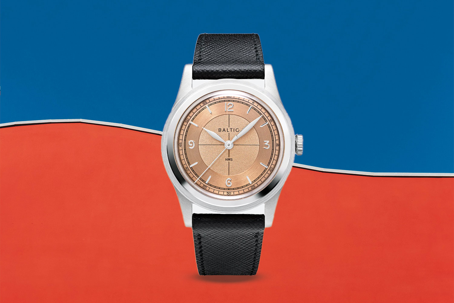 Silver, black and salmon-colored watch