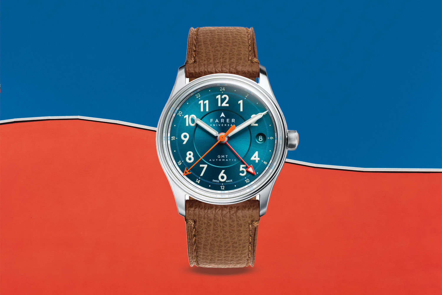 Brown, silver and blue watch