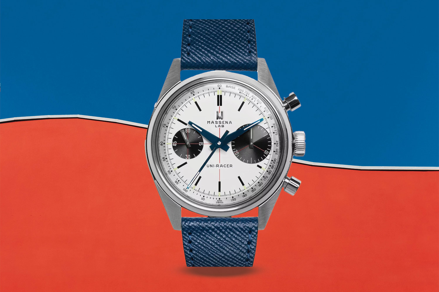 Blue, white and black watch