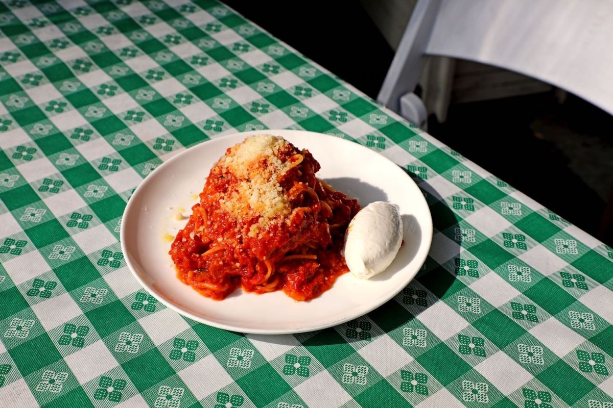 Plate of spaghetti with sauce from Tonari in D.C. that's inspired by "The Bear"