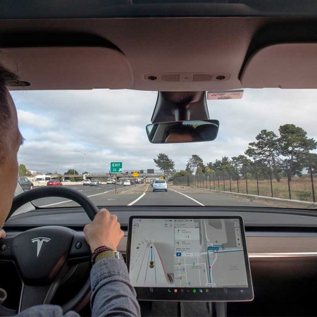 Tesla Model Y, equipped with FSD system. View of FSD system in action with Tesla dashboard display. A new Mozilla report suggests cars like Teslas are privacy nightmare.s