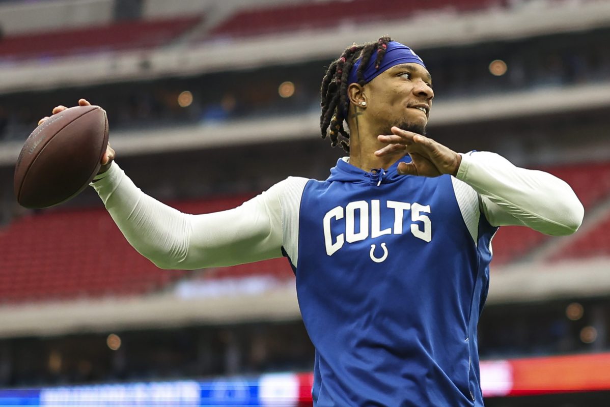 Anthony Richardson of the Colts warms up prior to a game.