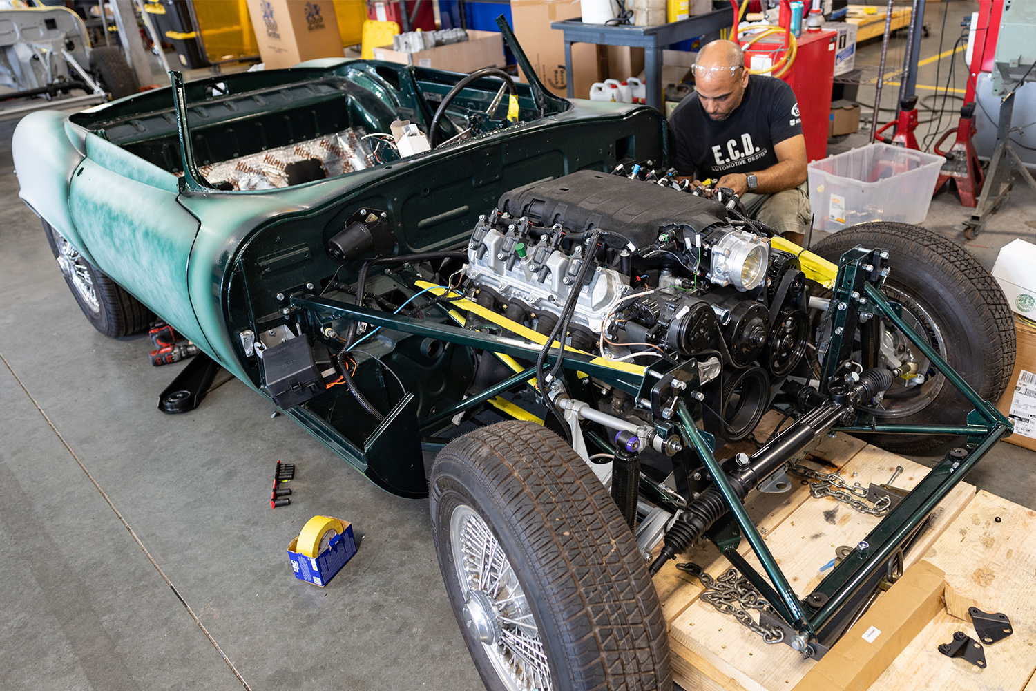 A Jaguar E-Type being rebuild at ECD Automotive Design's shop in Kissimmee, Florida