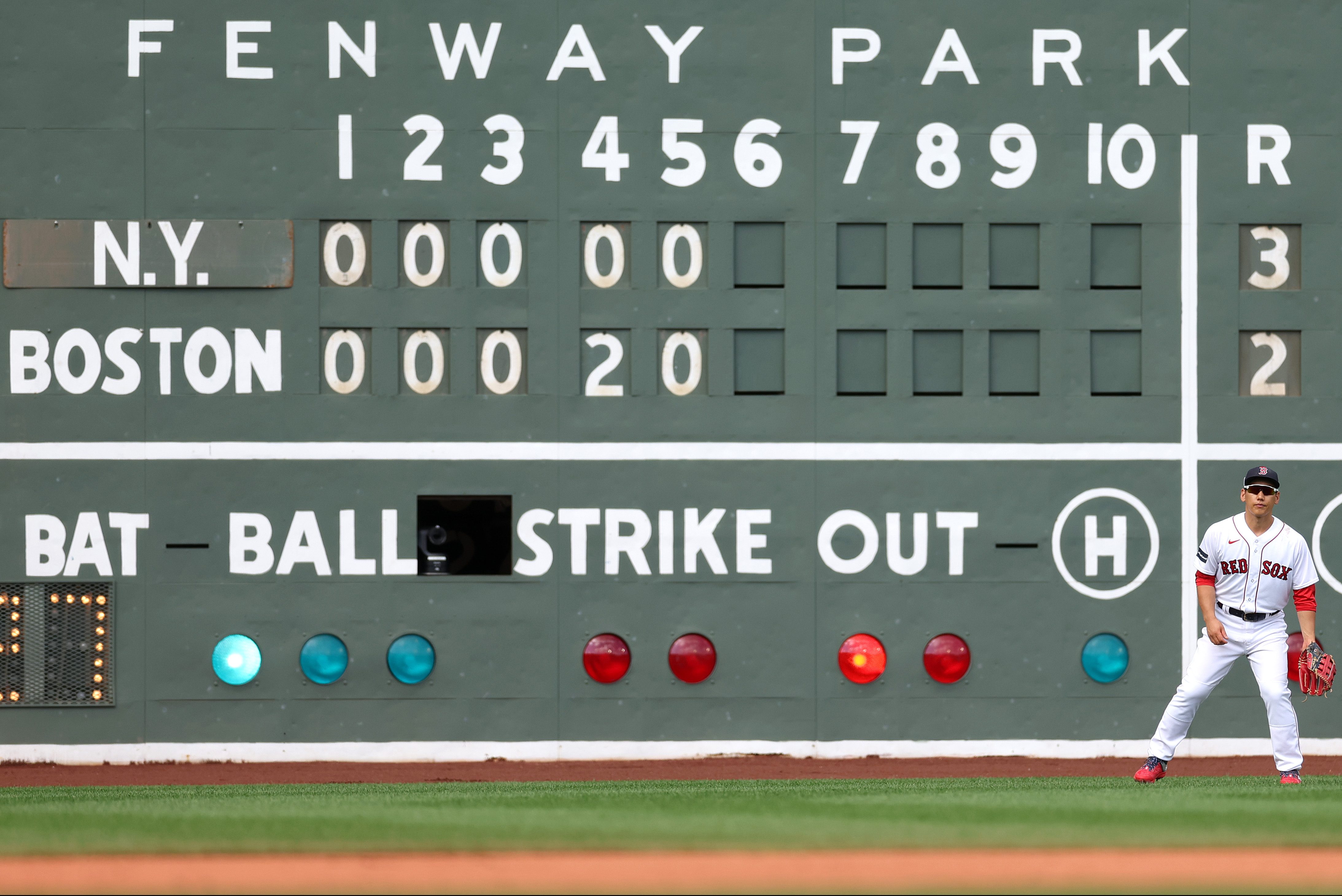 The Green Monster at Fenway Park.