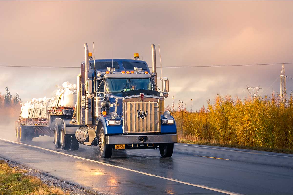 A truck on the road in Alaska in 2020. A trade publication is arguing that the idea of a shortage of truck drivers is a myth.