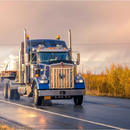A truck on the road in Alaska in 2020. A trade publication is arguing that the idea of a shortage of truck drivers is a myth.