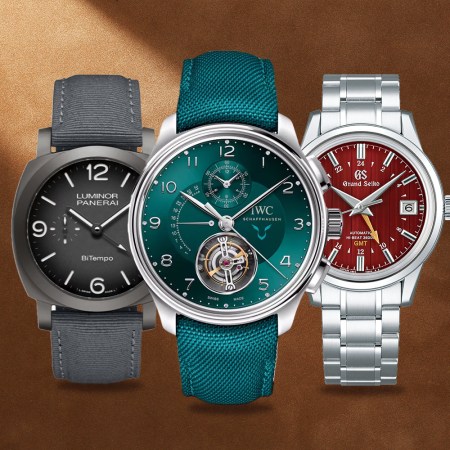 A gray watch, a green watch and a silver and red watch