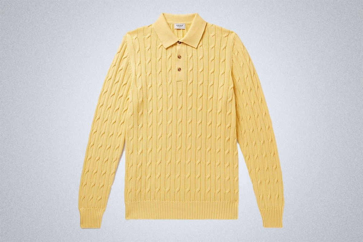 Ghiaia Cashmere Slim-Fit Cable-Knit Cotton Polo Shirt