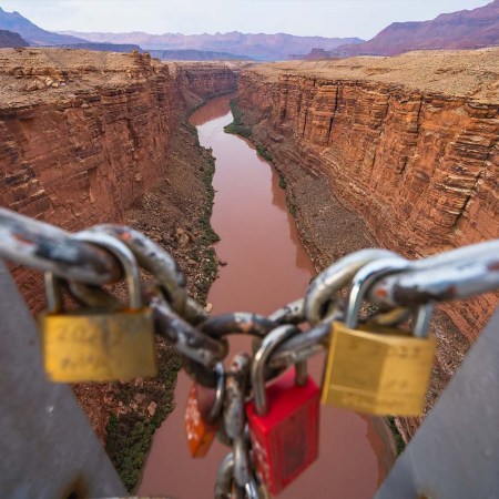 Love locks on the Navajo Bridge in Grand Canyon National Park.
