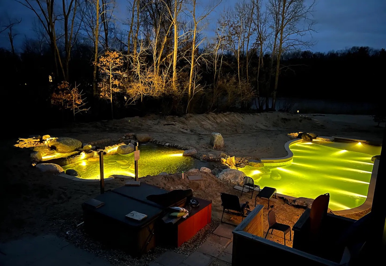 Pool area at night 