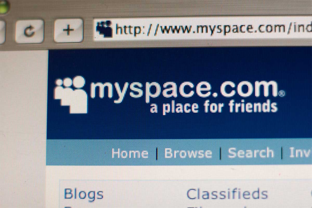 Home page of the once popular internet networking site, MySpace