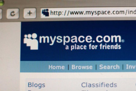 Home page of the once popular internet networking site, MySpace