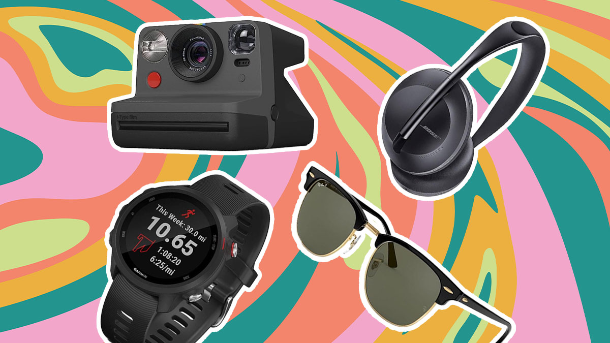 A cluster of four items from Amazon Prime Day on a multicolored background