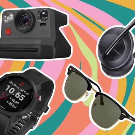 A cluster of four items from Amazon Prime Day on a multicolored background