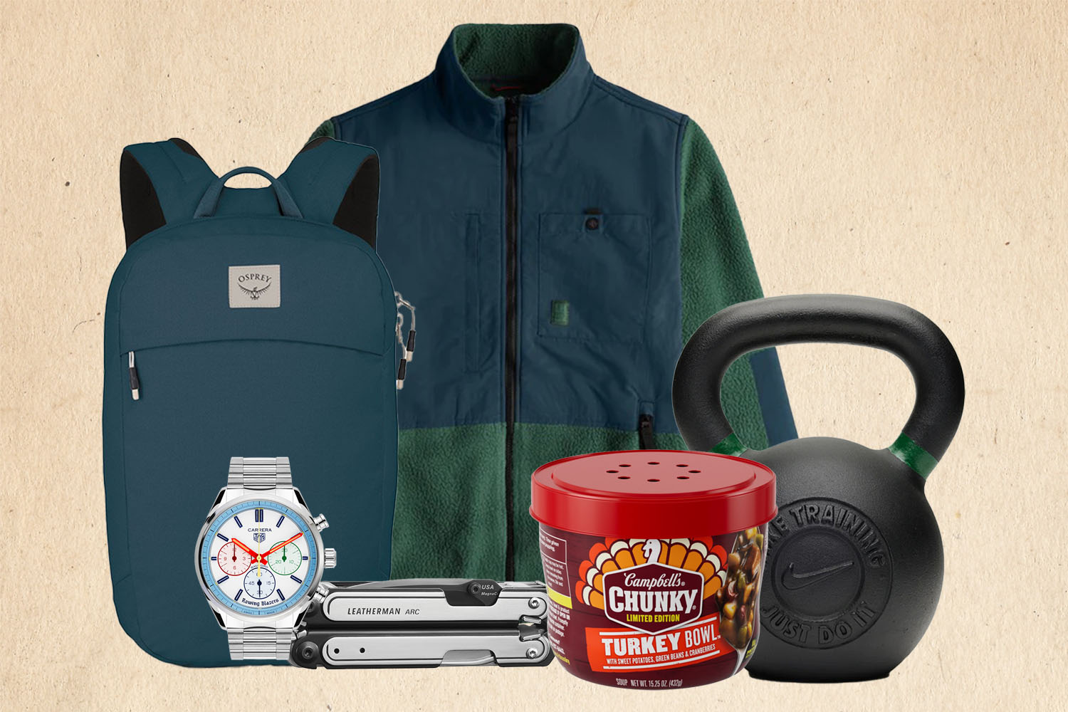 a collage of the products of the week on a tan background